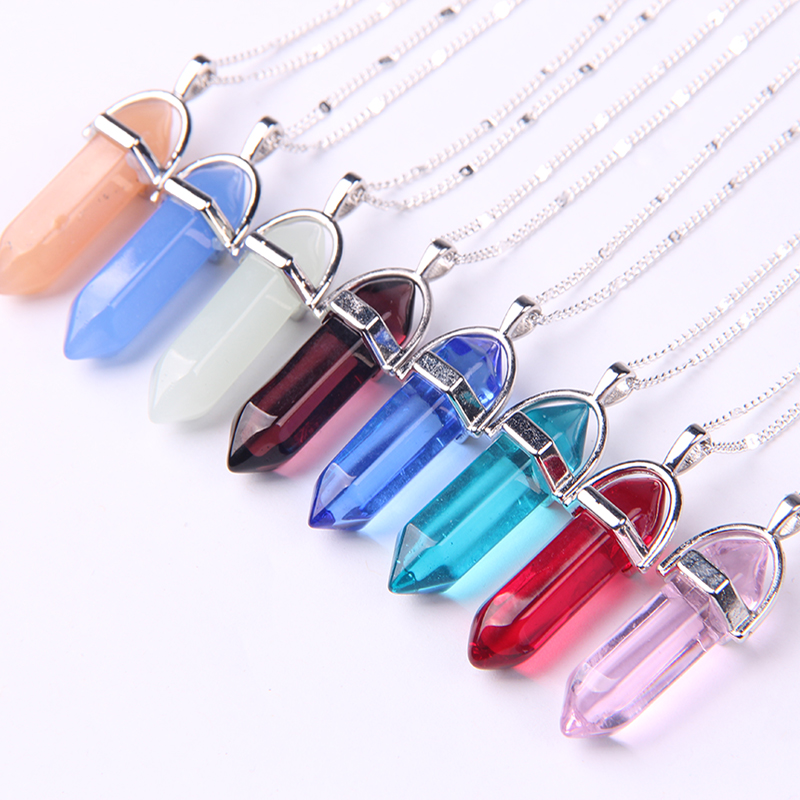 Fashion Bullet Crystal Pendant Necklaces For Women Vintage Natural Stone Necklace Glass Jewelry Bijoux Collares