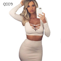 Lace Up Women Bodycon Dress Winter two pcs set Sexy Club Dress Winter Dresses Plus Size