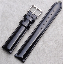 12mm 14mm 16mm 18mm 20mm High Quality Women Black Light Shine Genuine Leather Watch Band Strap Bracelet Depolyment Steel Clasp