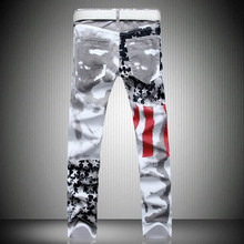 2016 font b Men b font Slim Jeans American Flag Printed Jeans font b Mens b