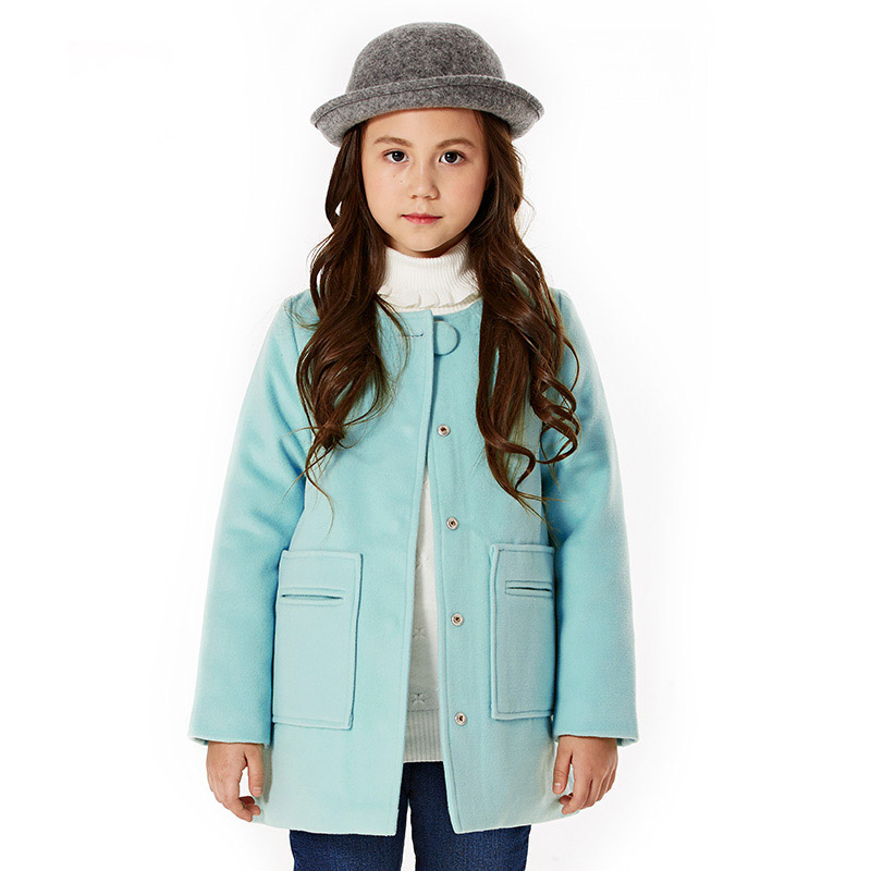 girls coat&outerwear children fashion single breasted woolen trench kids winter o-neck jacket warm cotton clothes size 6-15y