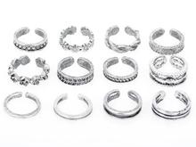 12pcs Wholesale Ring Sets Mix Celebrity Fashion Simple Retro Carved Flower Adjustable Toe Foot Ring Finger