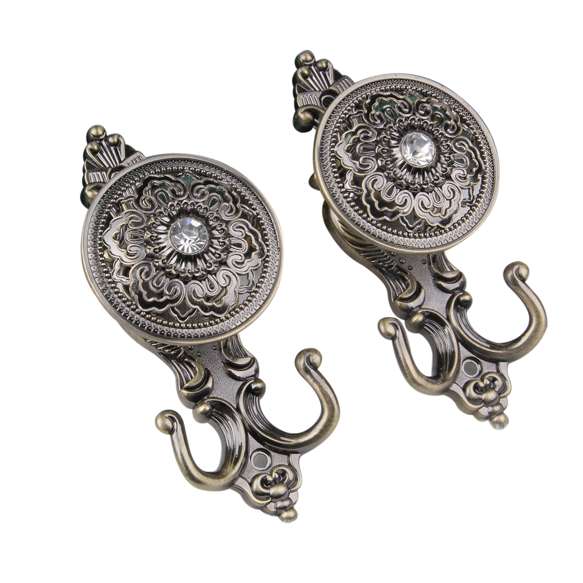 Pair Of Rose Style Drapery Curtain Holdbacks Tieback Hooks Bronze