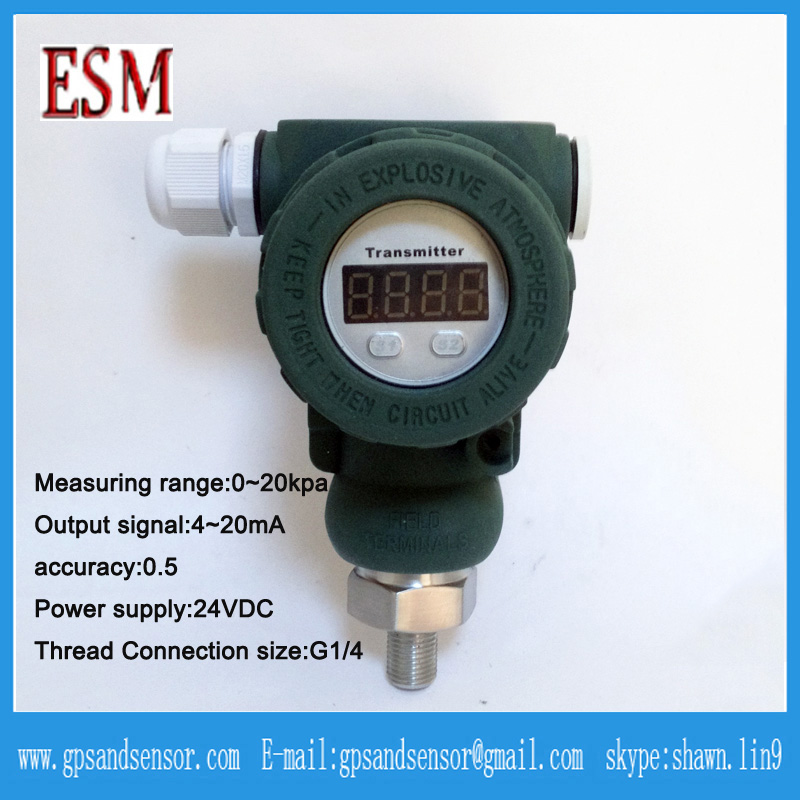 Pressure gas pressure sensor 0 ~ 20KPa 4 ~ 20mA G1 / 4 24VDC threaded connection pressure transmitter with display 2088