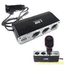 2015 Hot 12V 3 Way Car Cigarette Lighter Power Spliter Sockets USB DC Adapter Charger
