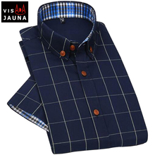 VISADA JAUNA Casual Men Shirt 2016 New Plaid Short-sleeved Men’s Shirts Slim Fit Cotton Fashion Social Chemise Homme 5XL MC0369