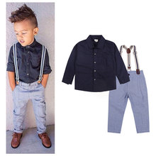 2016 new Boys Clothing Gentleman Sets Handsome Denim Children shirt + pants /set kids baby Children suits Kid Clothes