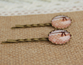 Preppy Black Bowknot Polka Dots Print Glass Cabochon Hairpins for School Girl Copper Bobby Pins Handmade