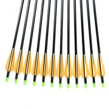 12pcs pack 32 Long Color Green Black Steel Point Fiberglass Hunting Arrows for Compound Bow Free