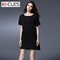 Plus Size 4 5XL Womens Summer 2016 New Elegant Casual Embroidery Pocket O Neck Solid Balck