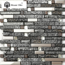 New arrival 11 sheets lot interlocking pattern black resin stainless steel diamond floral kitchen backsplash tile
