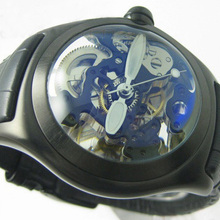 Marca de fábrica famosa de la burbuja reloj, piel de Gent strap moda mano mecánica viento relojes resistente al agua, regalo de cumpleaños