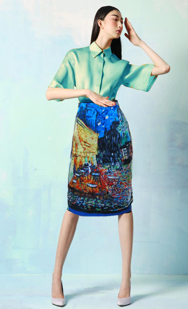 Vintage silk oil painting print slim bust skirt high waist skirt a short skirt half-skirt