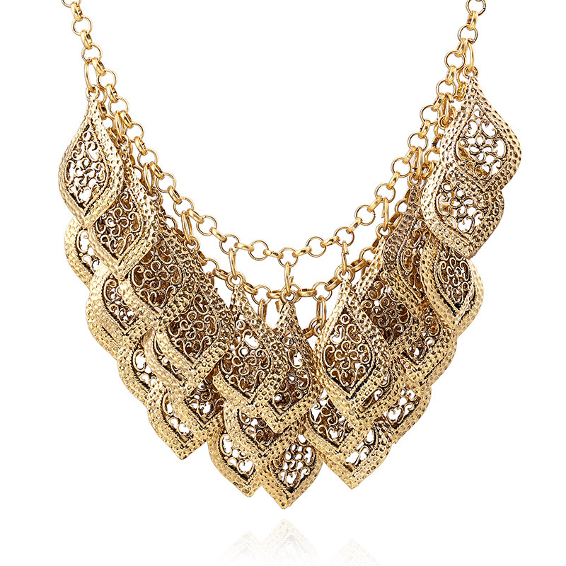 2014 New Fashion Star Jewelry Old Gold Color Multilayer Hollow Leaves Carved Exaggerated Alloy Vintage Women