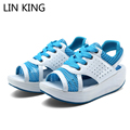 LIN KING New Arrival Breathable Mesh Sandals Lace Up Wedge Heels Women Summer Beach Shoes PU