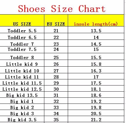 girls shoe chart