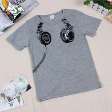 Feitong New Fashion Boy Kids Summer Clothing Casual 3D Headphone Short Sleeve Tops Blouses T Shirt