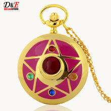 Wholesale Price Colorful Rhinestone Famous Anime Sailor Moon Series Women Golden Roman Quartz Pocket Watch Necklace
