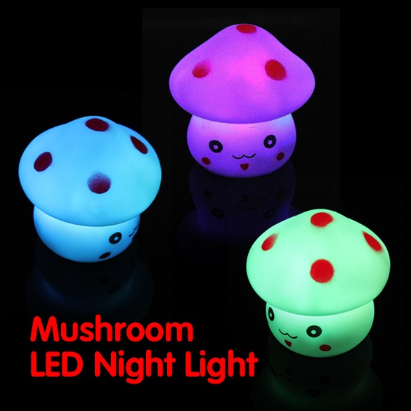 Mushroom Shaped LED Novelty Lamp Night Light Colorful Changing Colors V3NF