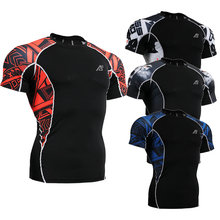 Summer Men’s Short Sleeve Sports Tees Compression Shirt Training Gym MMA Running Workout Jogging Bodybuilding Wolf Printing C2S