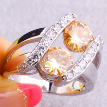 New Women Jewelry Champagne Rings Morganite Round Cut Junoesque 925 Silver Ring Size 6 7 8