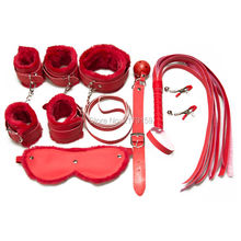 Fun Game 7 Pcs/Set Foot Handcuff ,Nipple Clamps Whip Collar Erotic Toy Soft cotton, Sex Bondage Restraint Sex Toy for Couples