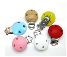 1PC Wood Pacifier Clips Wooden Round mixed color For Baby 44x29mm XP0097
