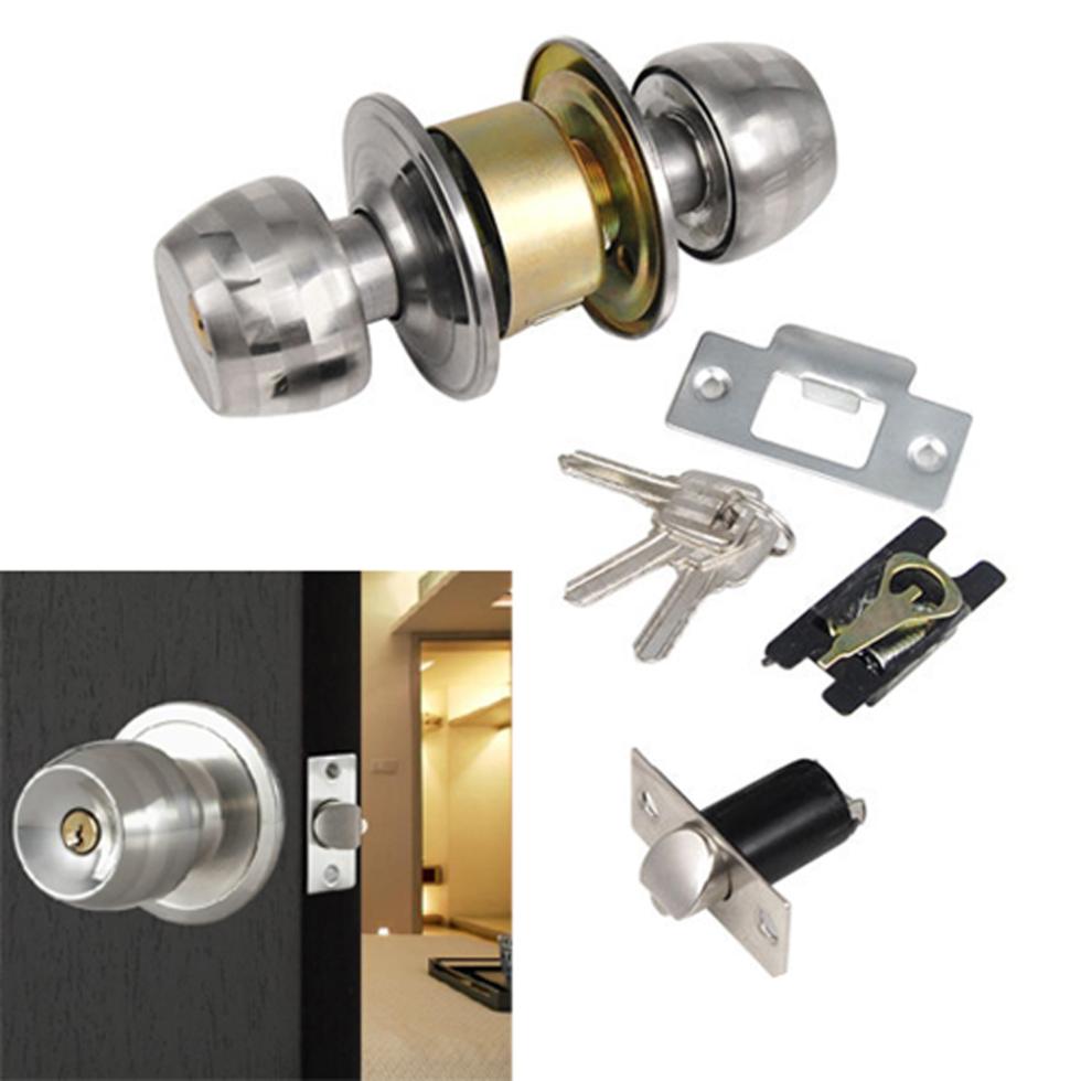 Гаджет  2015 Gift Stainless Steel Round Door Knobs Handle Entrance Passage Lock Entry with Key New None Аппаратные средства