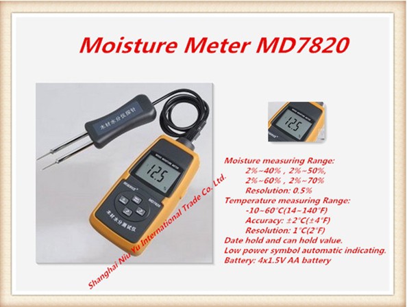 Digital LCD moisture meter MD7820 Moisture measuring Range is 2%~40%,2%~50%,2%~60%,2%~70% Temperature measuring Range is -10-60C