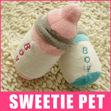 Free Shipping 2 colors pet squeak toy dog teeth toy plush vocalization bottle internal sounder milk bottle toy