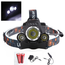 LED Headlight 3*T6 6000LM , CREE XM-L T6 LED Headlamp Head Bike Lamp Outdoor Lights + 2* 18650 Battery + Charger + Car Charger