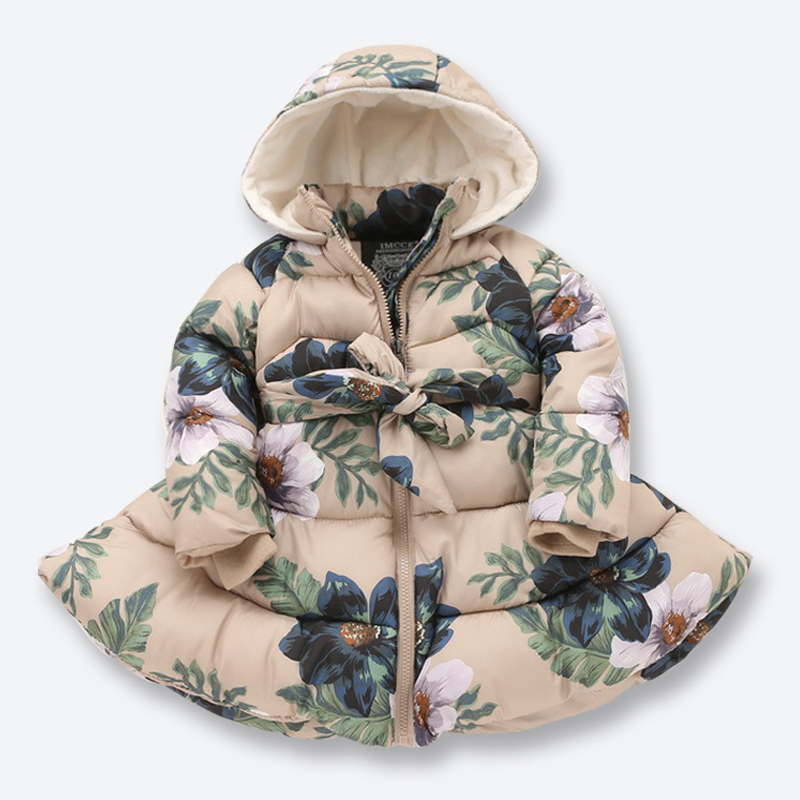 New Kids Winter Jackets for Girls Casual Hooded Zipper Outerwear Girls Coat Cotton Padded Printed Kids