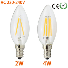 Energy Saving E14 2W 4W LED Filament Bulb Warm White Light Epistar COB 220V 240V Crystal