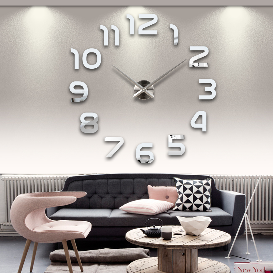2015 new hot living room wall clock 3d clocks acrylic mirror sticker Needle Modern quartz modern