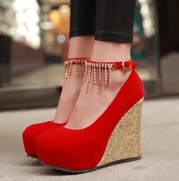 Red High Heel Shoes With Ankle Strap | Tsaa Heel