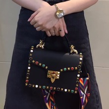 Star with a turquoise color rivet Leather Handbag Bag flip lock Shoulder Messenger Bag small bag top logo