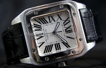 2014 nuevos hombres de reloj automático banda de cuero negro santos original hombres dial square relojes de lujo