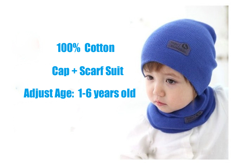6 Colors Spring Children Hedging Cap Scarf Suit Leather Standard Solid Color Candy Colored Wool Hats
