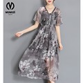 2017 Womens Summer Elegant Beach Chiffon Clothing Bohemian Print Maxi Long Party Dress Plus Size XL