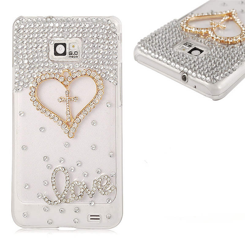 2014 Newest Crystal Shiny Rhinestones Diamond Flowers Bling Back Phone Cover Case For Samsung Galaxy S2 SII i9100 9100