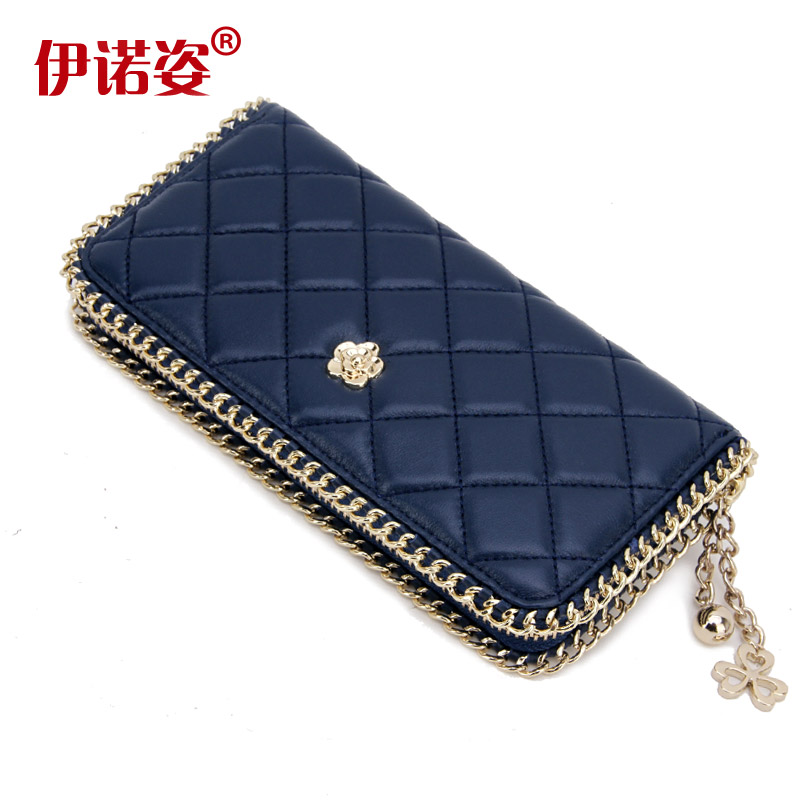 fashion women  Sheepskin    small  plaid genuine leather long zipper design      wallets brand change purse female wallet clutch