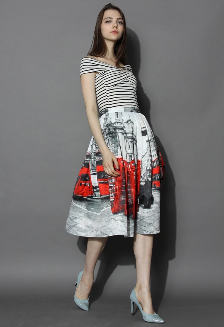 2016 New Arrival High Fashion European Style Women London Bus Printing Sexy Skirt Casual Summer Saias Longa SK135 (3)