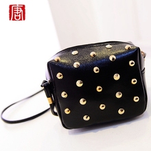 top quality leather new 2016 style stamp one shoulder bags women handbag women leather handbags women messenger rivet bags