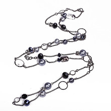 NE19 silver multi-colored pearl black mix match large particles gem long design necklace  2013 jewelry TCC-4.99