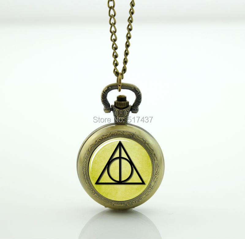 WT-00226 Harry Potter Inspired Deathly Hallows Necklace glass cabochon dome pendant