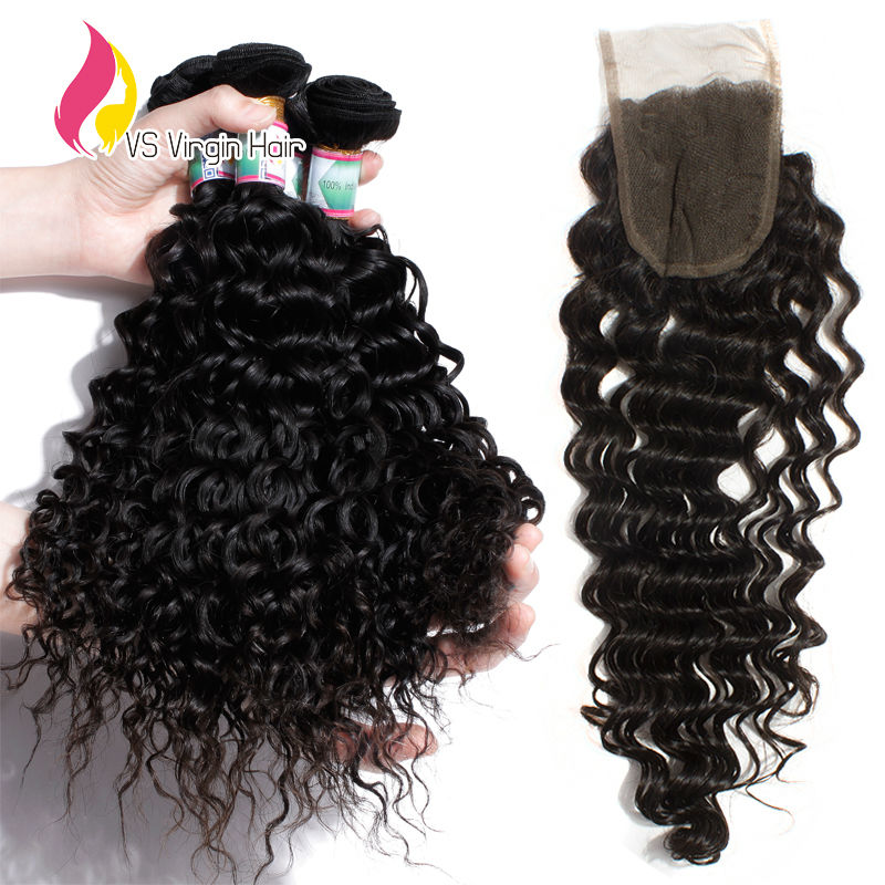 Unprocessed Virgin Indian Deep Curly Hair With Closure 4pcs Raw
