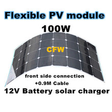 Free shipping 100W flexible solar panel,Front side Connection Box and 0.9M cable,suitable for 12V battery .