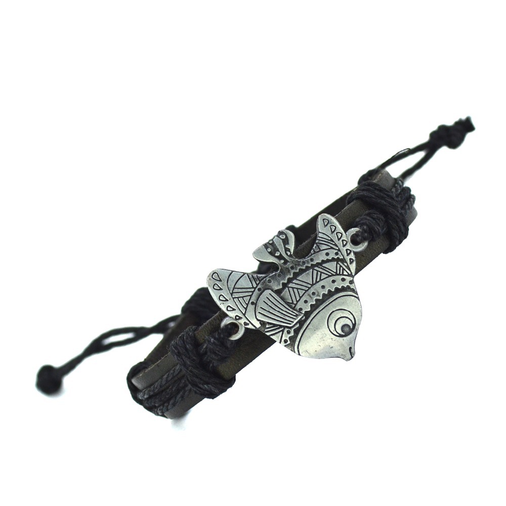 Vintage Fish Leather Bracelet for men Genuine Leather Artificial Cuff Bracelet For Women Best Gift