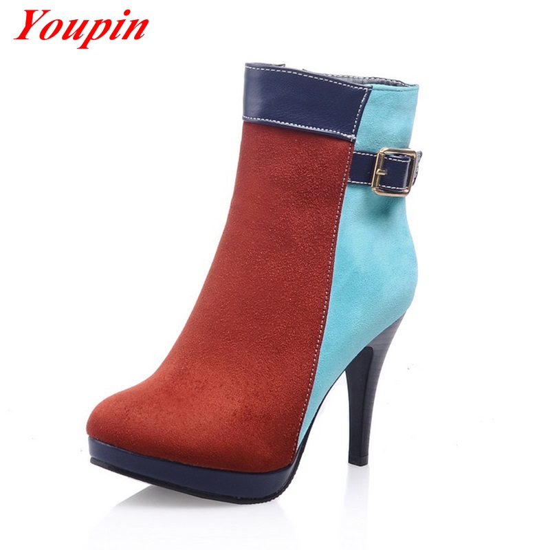 Mixed Colors Round Toe Flock Women's fashion boots 2015 Autumn winter Wild section Warm Thick plush Leisure classic winter boots