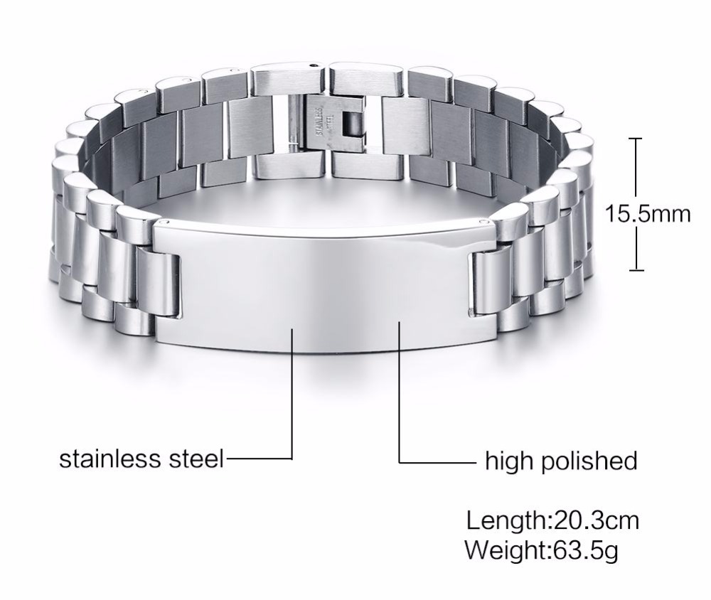 Mens bracelets Free  Stainless Steel Designer Made Scratch Resistant Id Bracelet Edelstahl Armband Men Jewelry silver 16